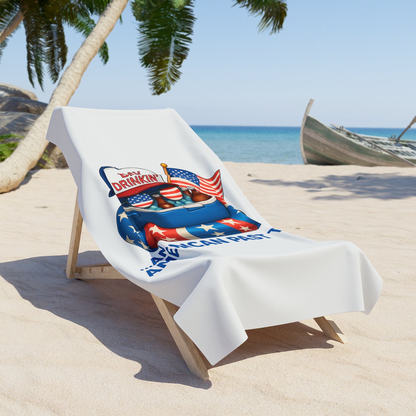 Beach Towel - Day Drinkin An American Past Time Patriotic 4th of July Pool & Beach Towel