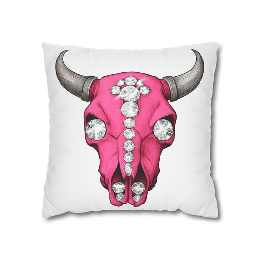 Stylish Pink Skull Pillowcase - Chic Home Decor, Western Vibe, Gifts for Cowgirls, Unique Accent for Living Room, Decorative Cushion Cover