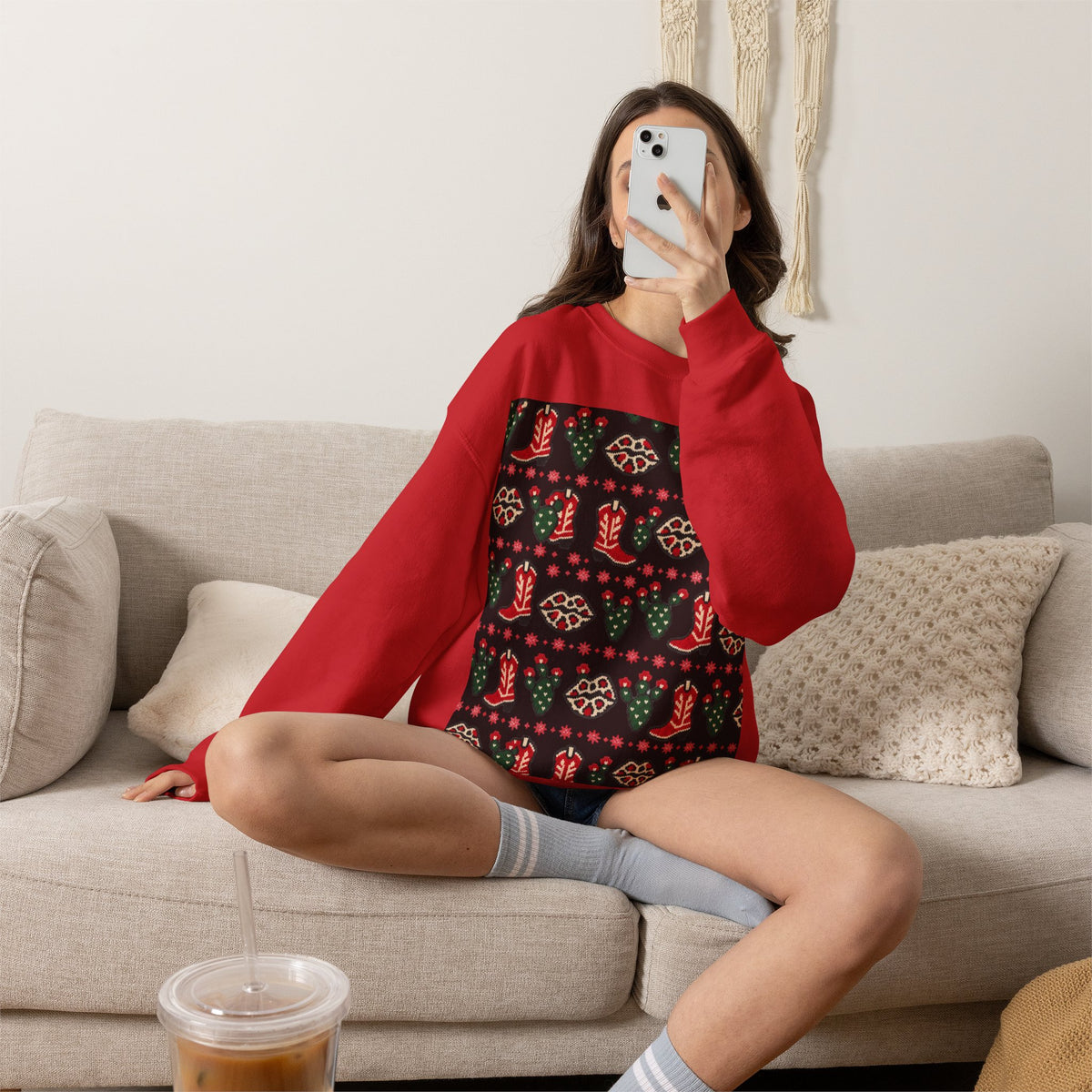 Feaux Ugly Sweater Western Christmas Sweatshirt