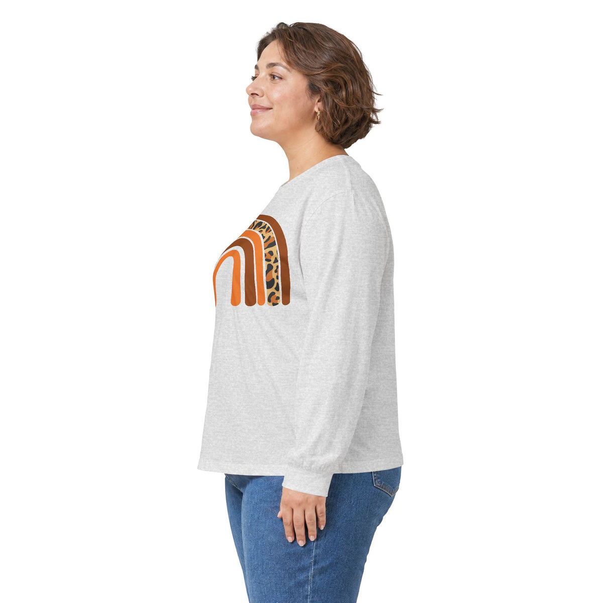 Retro FALL Leopard Rainbow Long Sleeve T-Shirt — Boho Earth-Tone Graphic Shirt