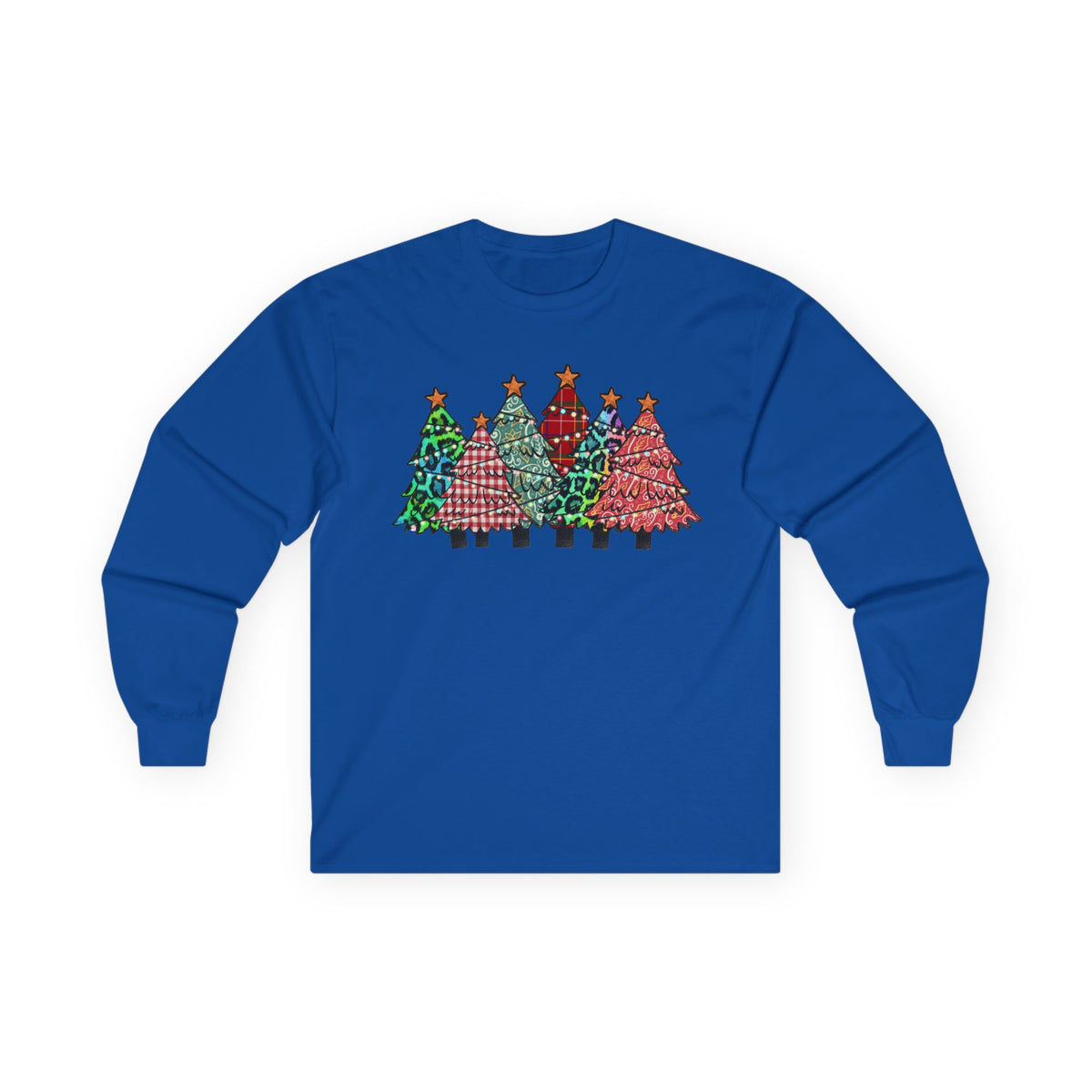 Colorful Plaid Christmas Trees T-Shirt Long Sleeve
