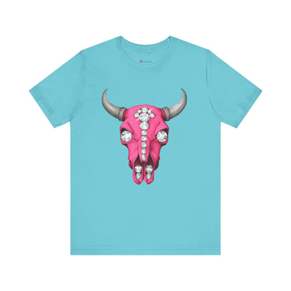 Cow Skull Tee — Pink Jeweled Bull Skull Graphic T-Shirt