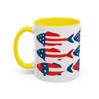 Patriotic Fish Flag Coffee Mug American Flag Accent 11 or 15oz