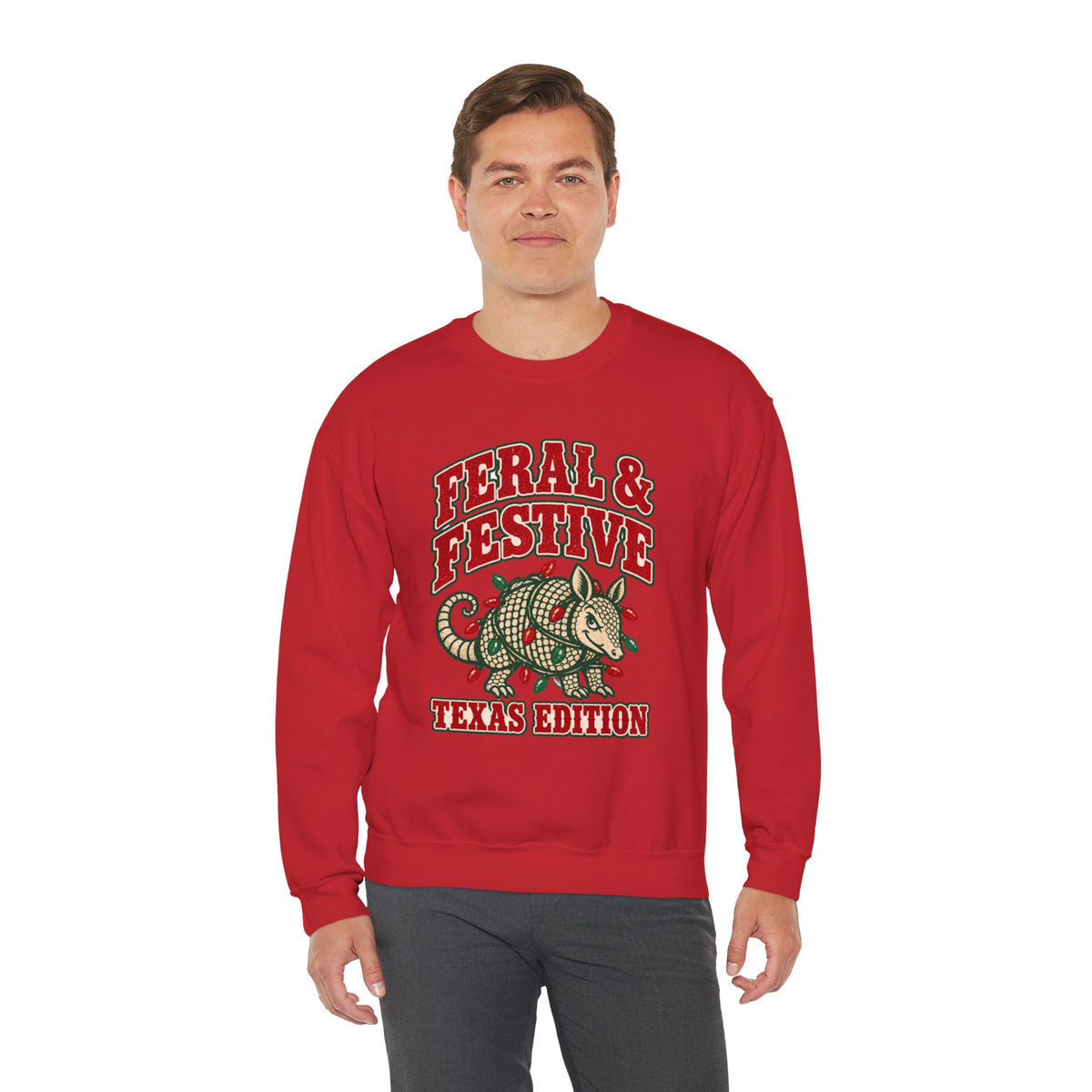 Feral & Festive Texas Edition Christmas Sweatshirt, Funny Armadillo Holiday Crewneck