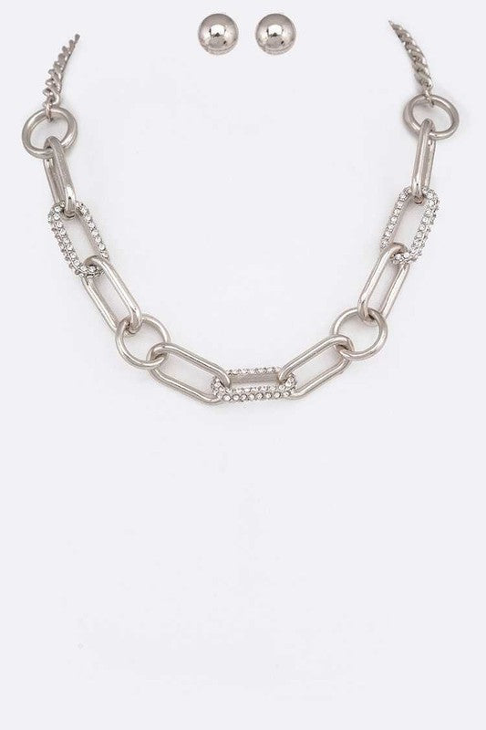 Crystal Accent Chain Link Iconic Necklace Set
