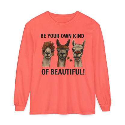 Be Your Own Kind of Beautiful Llama Trio Design Long Sleeve T-Shirts - Lots of Colors to Choose From