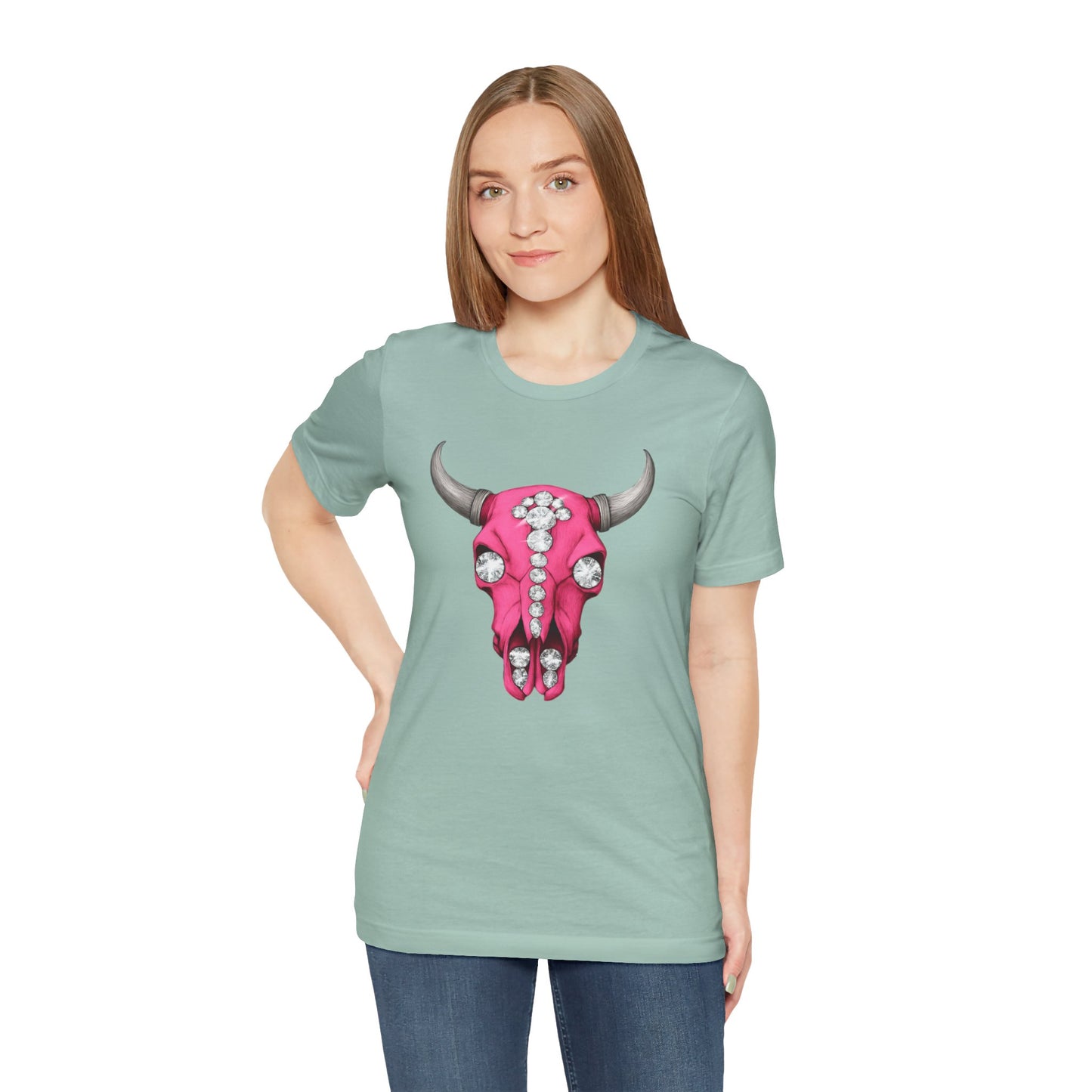 Pink Jeweled Bull Skull Tee – Western Cowgirl Graphic T-Shirt