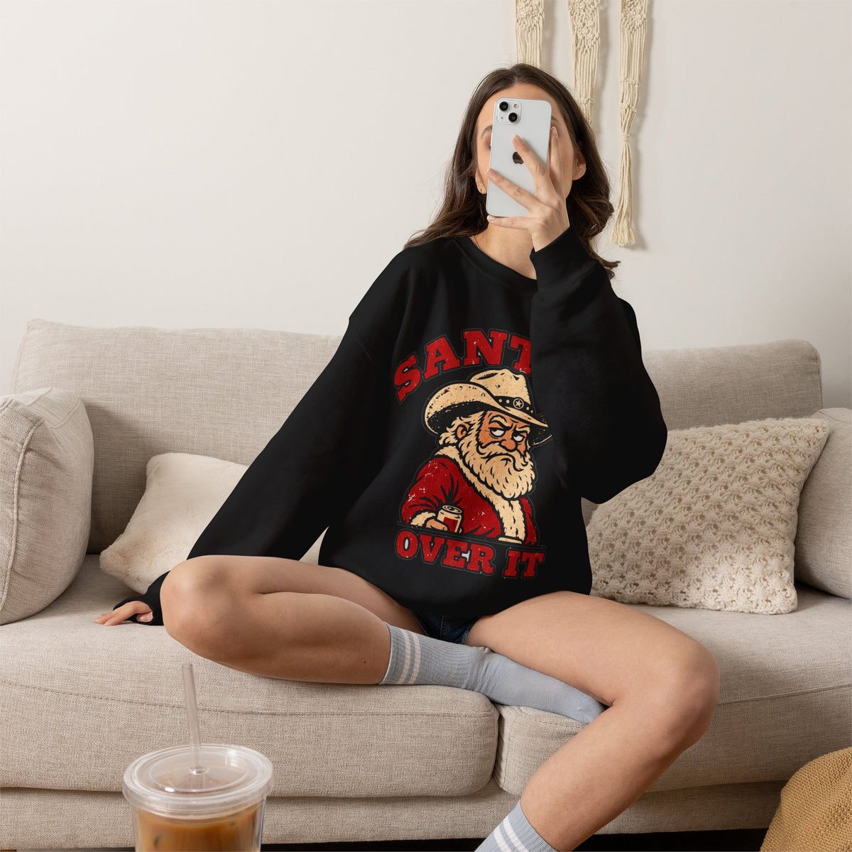 Santa's Over It Cowboy Santa Christmas Sweatshirt