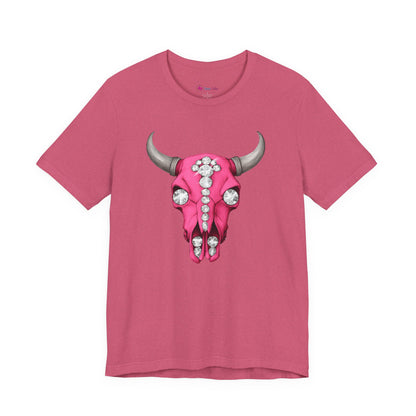 Pink Jeweled Bull Skull Tee – Western Cowgirl Graphic T-Shirt