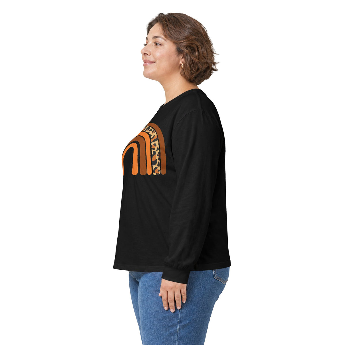 Retro FALL Leopard Rainbow Long Sleeve T-Shirt — Boho Earth-Tone Graphic Shirt
