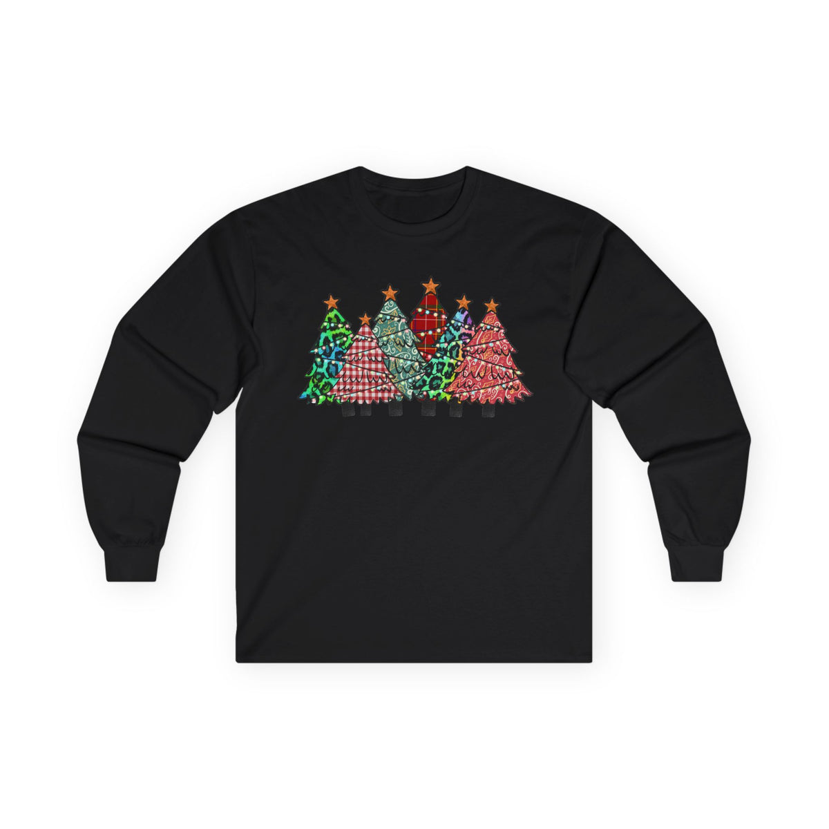 Colorful Plaid Christmas Trees T-Shirt Long Sleeve