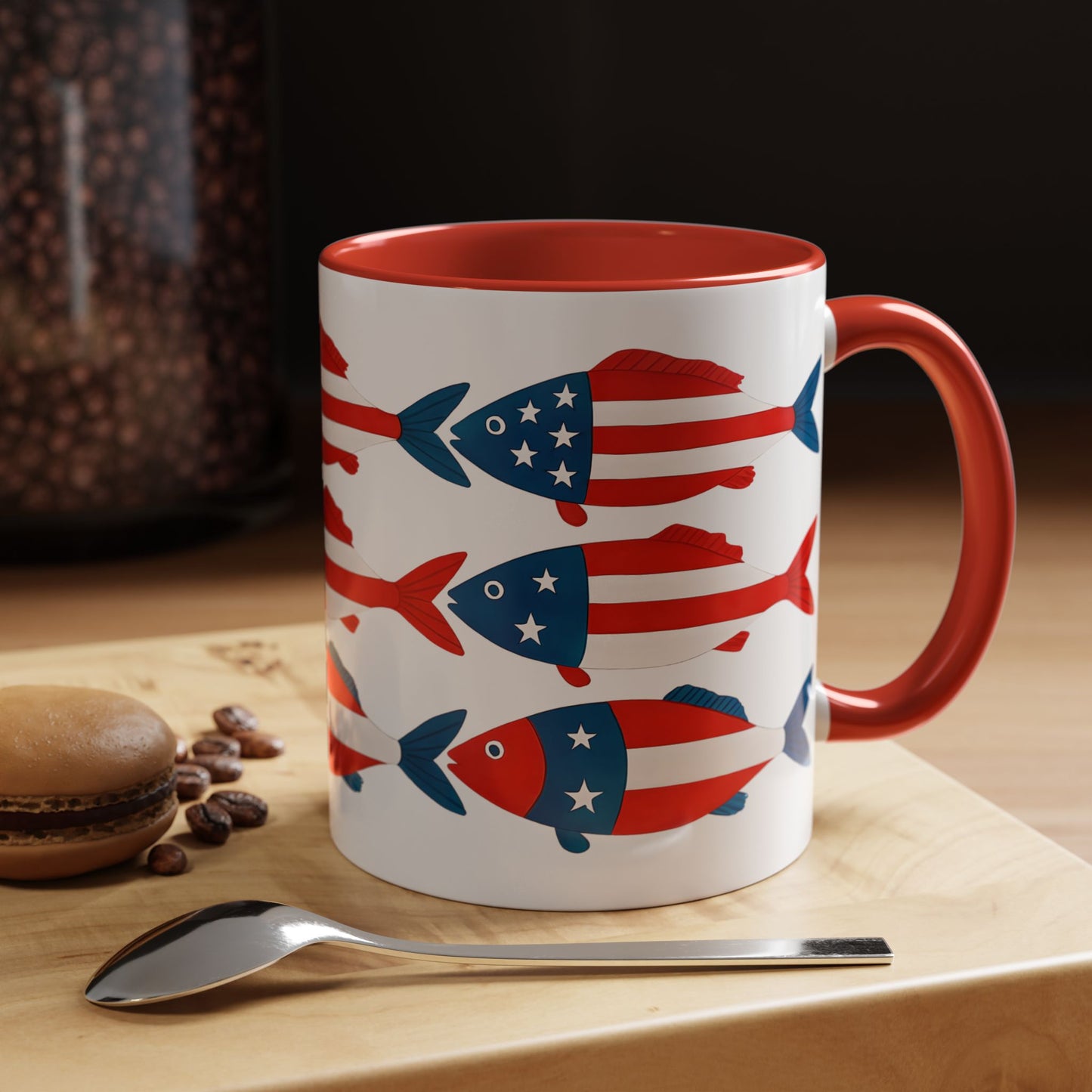 Patriotic Fish Flag Coffee Mug American Flag Accent 11 or 15oz