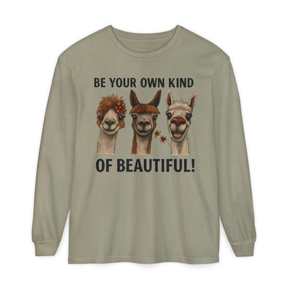 Be Your Own Kind of Beautiful Llama Trio Design Long Sleeve T-Shirts - Lots of Colors to Choose From