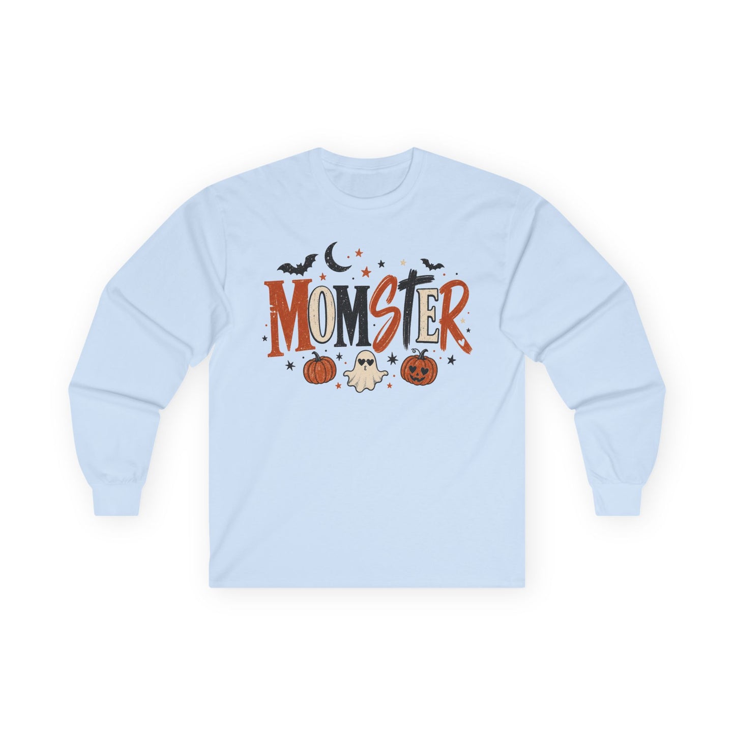 Momster Halloween Long Sleeve T-Shirt — Cute Spooky Mom Shirt with Pumpkins & Ghosts