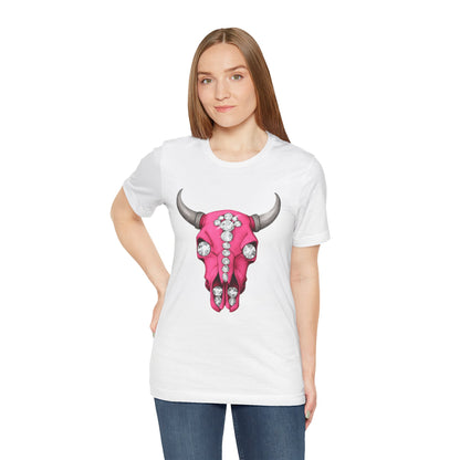Cow Skull Tee — Pink Jeweled Bull Skull Graphic T-Shirt
