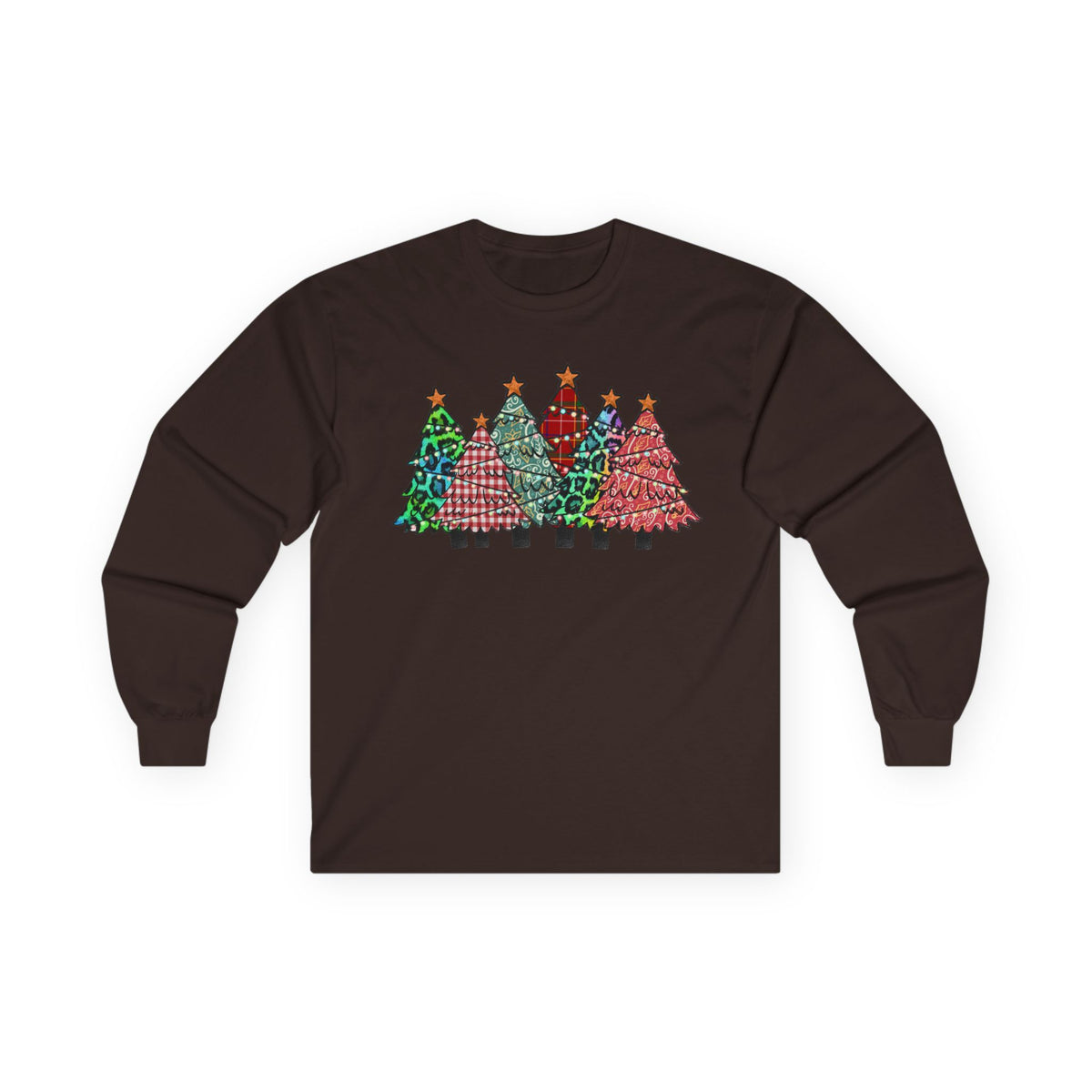 Colorful Plaid Christmas Trees T-Shirt Long Sleeve