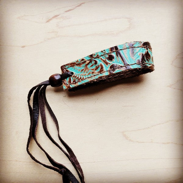 Narrow Leather Cuff in Cowboy Turquoise 001f