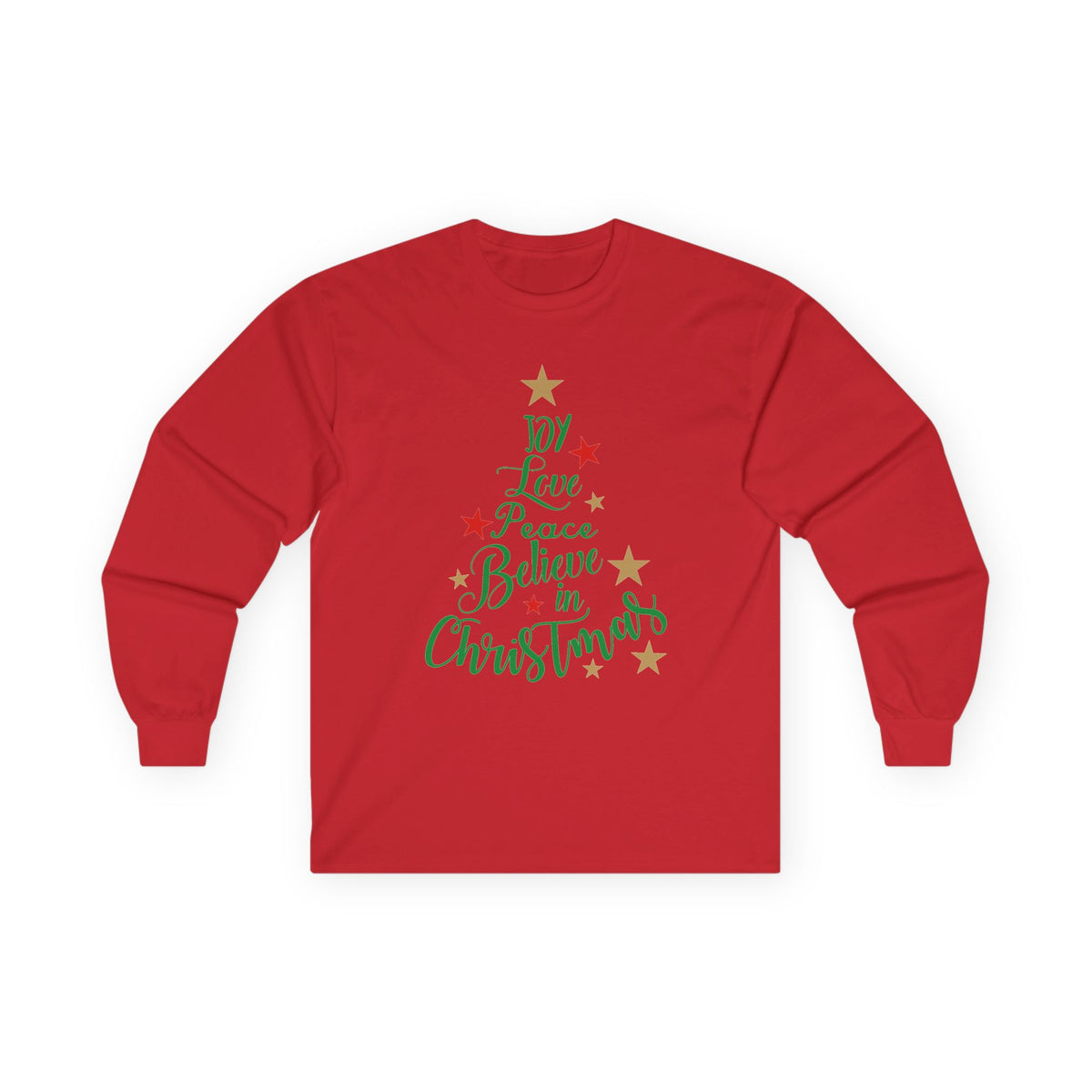 Women's Joy Love Peace Believe Christmas Long Sleeve T-Shirt