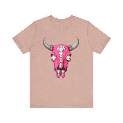 Cow Skull Tee — Pink Jeweled Bull Skull Graphic T-Shirt