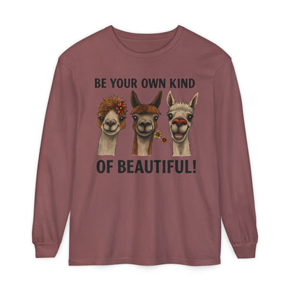 Be Your Own Kind of Beautiful Llama Trio Design Long Sleeve T-Shirts - Lots of Colors to Choose From