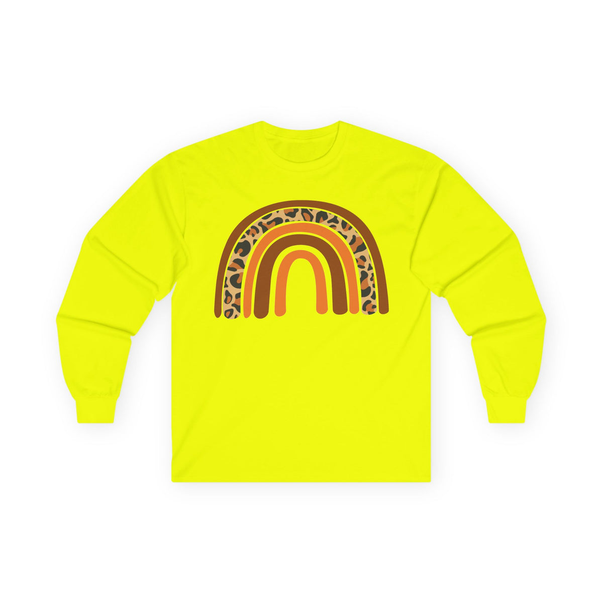 Retro FALL Leopard Rainbow Long Sleeve T-Shirt — Boho Earth-Tone Graphic Shirt
