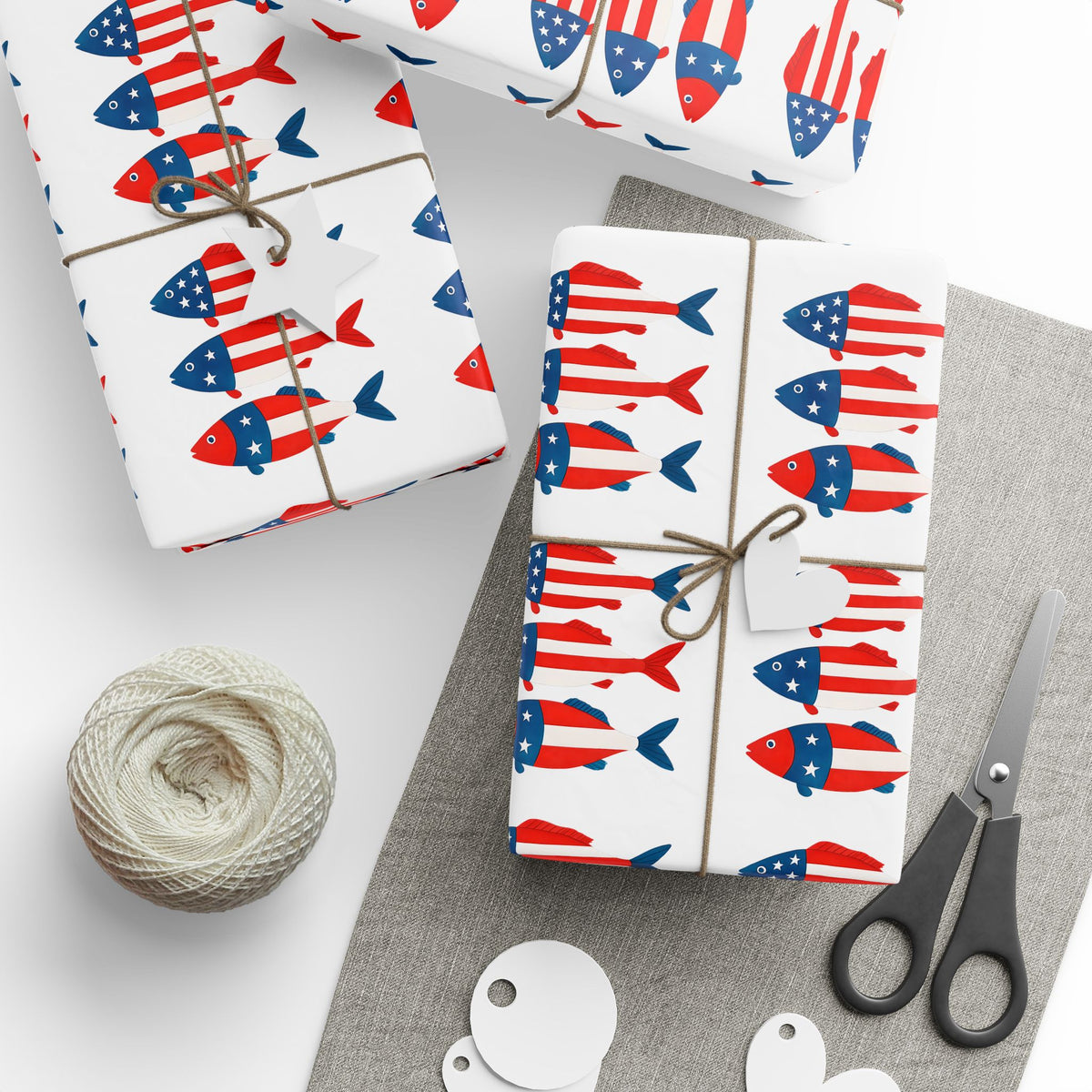 Patriotic Fish Wrapping Paper Roll - Christmas Holidays Anytime Fishing