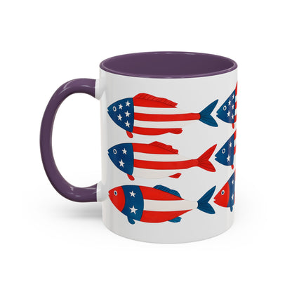 Patriotic Fish Flag Coffee Mug American Flag Accent 11 or 15oz