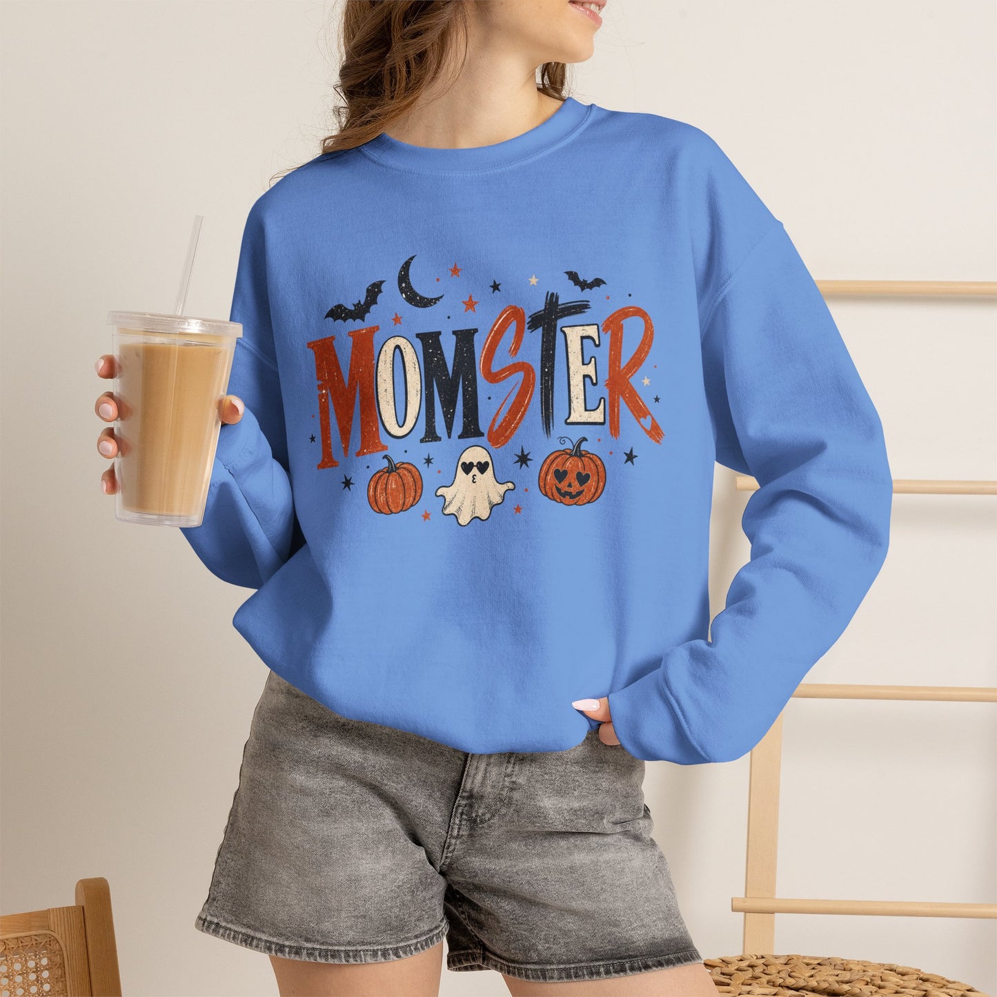 Momster Halloween Sweatshirt — Cute Momster Ghost & Pumpkins Crewneck