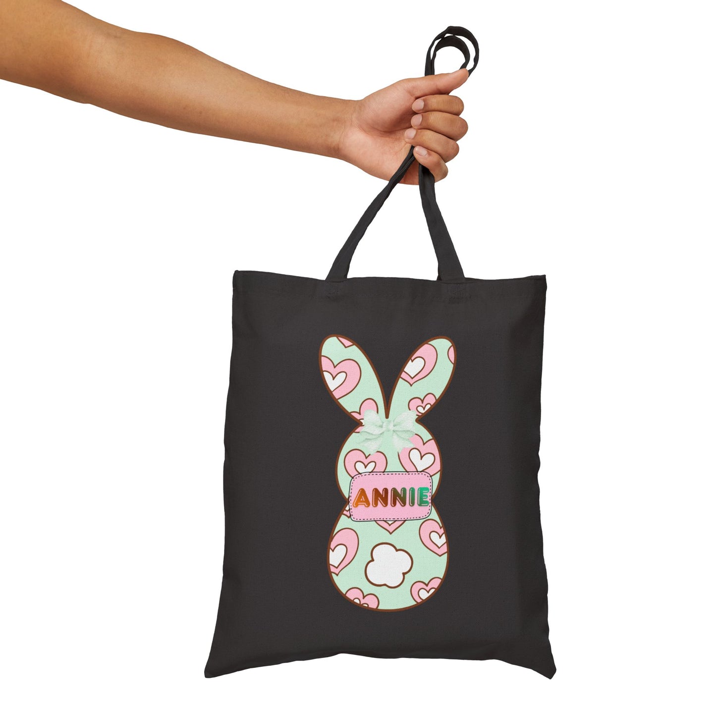 Personalized Easter Bunny Tote Bag - Custom Name Cotton Canvas