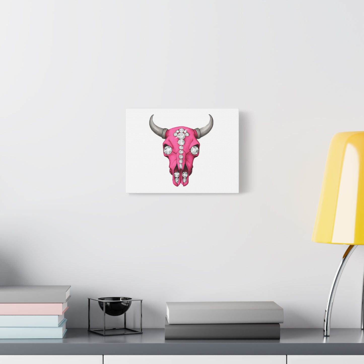 Pink Jeweled Bull Skull Canvas Art — Glam Western Wall Decor