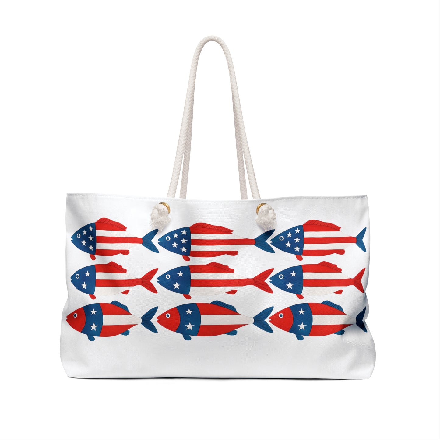 Patriotic Fish Weekender Bag – Red White & Blue Nautical Travel Tote