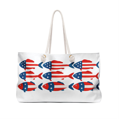 Patriotic Fish Weekender Bag – Red White & Blue Nautical Travel Tote