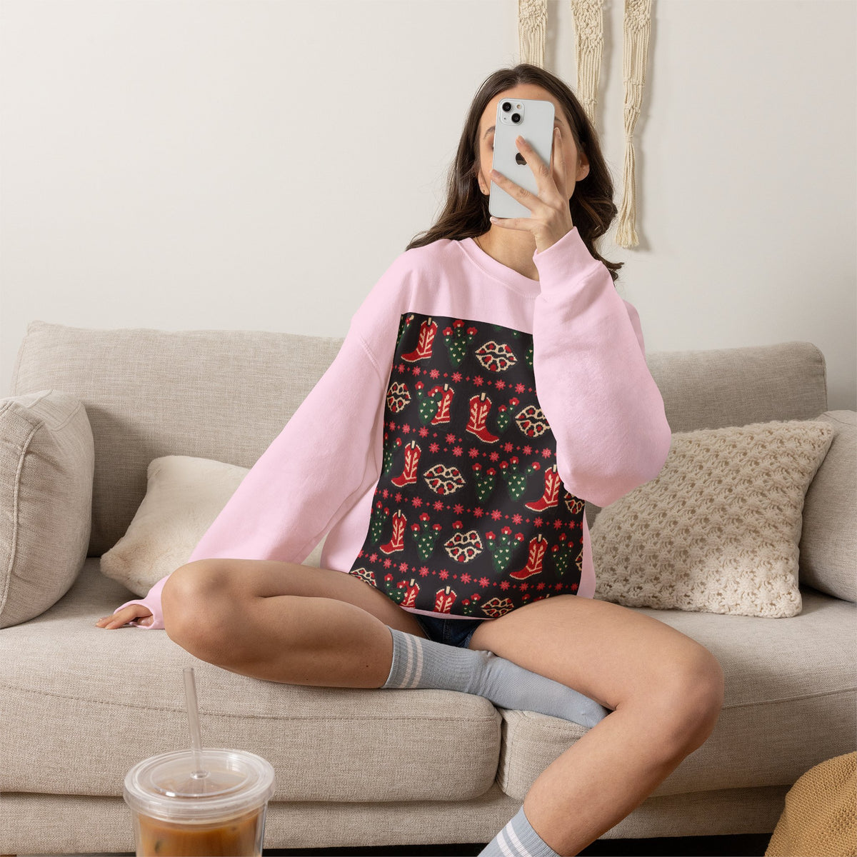 Feaux Ugly Sweater Western Christmas Sweatshirt