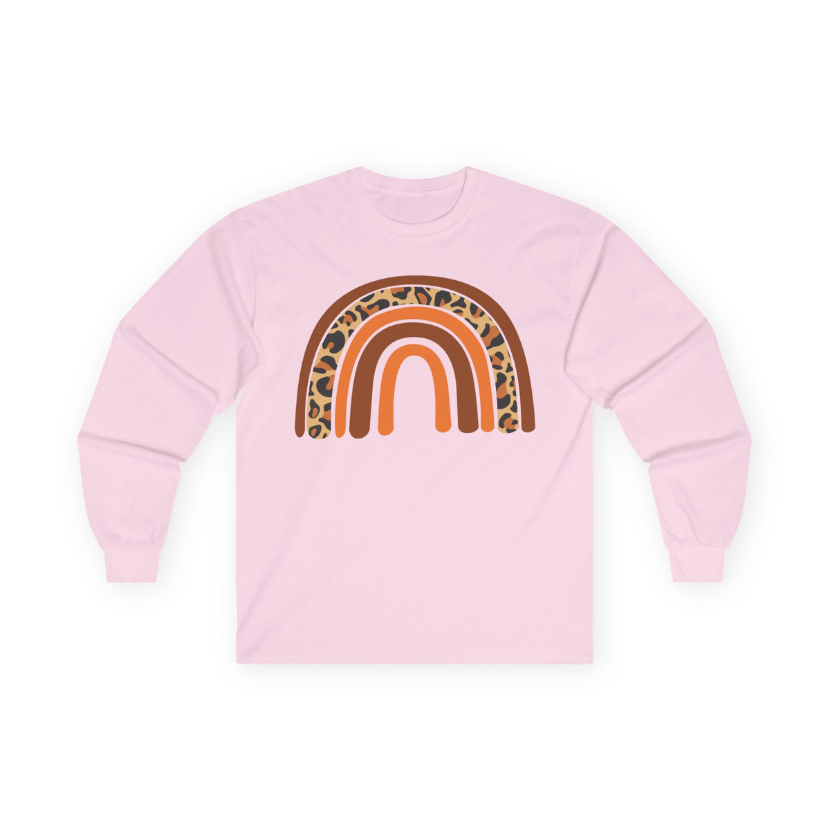 Retro FALL Leopard Rainbow Long Sleeve T-Shirt — Boho Earth-Tone Graphic Shirt