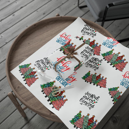 Wrapping Paper Roll – "Joyful Merry & Blessed" Holiday Gift Wrap with Festive Script Pattern