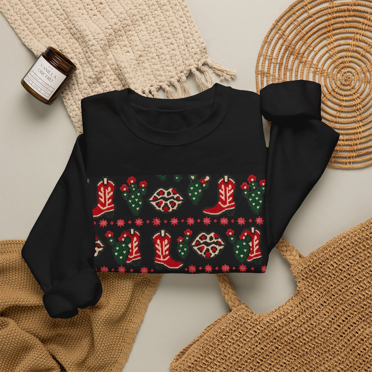Feaux Ugly Sweater Western Christmas Sweatshirt