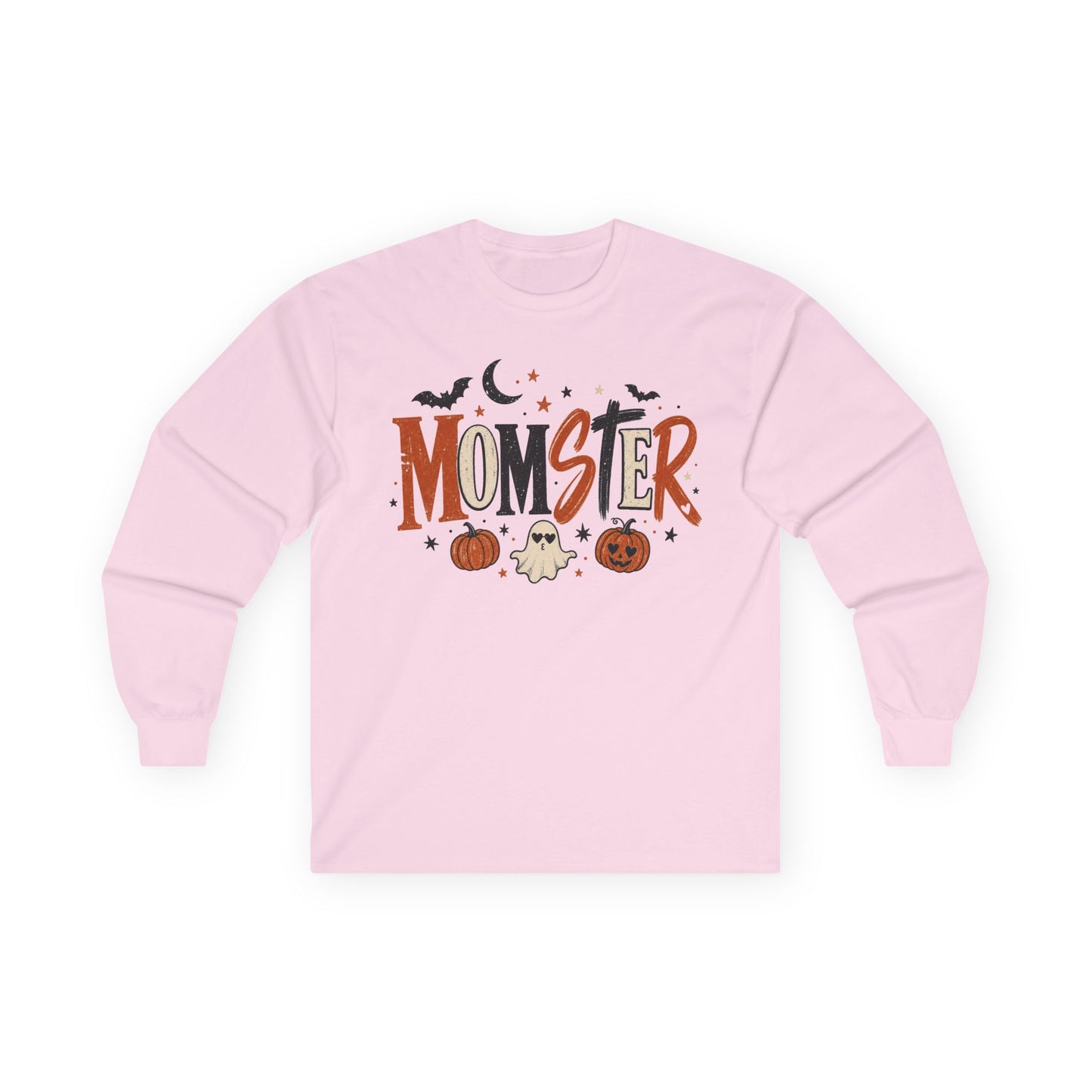 Momster Halloween Long Sleeve T-Shirt — Cute Spooky Mom Shirt with Pumpkins & Ghosts