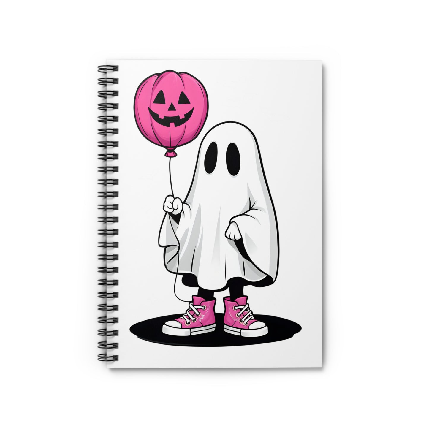 Cute Halloween Ghost Notebook, Spiral Journal, Halloween Gift, Spooky Note-taking, Pink Balloon Design, School Supplies