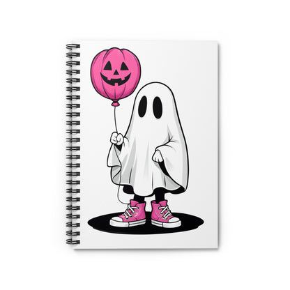 Cute Halloween Ghost Notebook, Spiral Journal, Halloween Gift, Spooky Note-taking, Pink Balloon Design, School Supplies