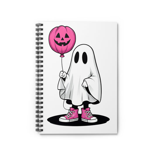 Cute Halloween Ghost Notebook, Spiral Journal, Halloween Gift, Spooky Note-taking, Pink Balloon Design, School Supplies