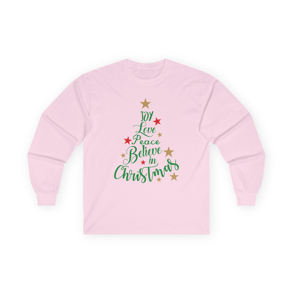 Women's Joy Love Peace Believe Christmas Long Sleeve T-Shirt