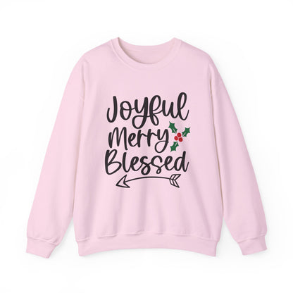 Christmas Sweatshirt - "Joyful Merry Blessed" Cozy Holiday Crewneck