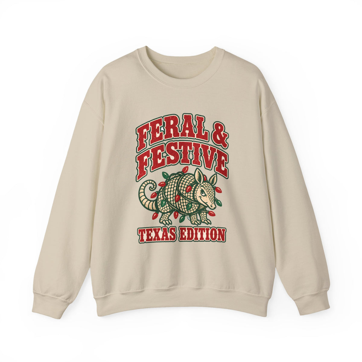 Feral & Festive Texas Edition Christmas Sweatshirt, Funny Armadillo Holiday Crewneck