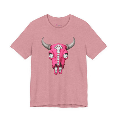 Pink Jeweled Bull Skull Tee – Western Cowgirl Graphic T-Shirt