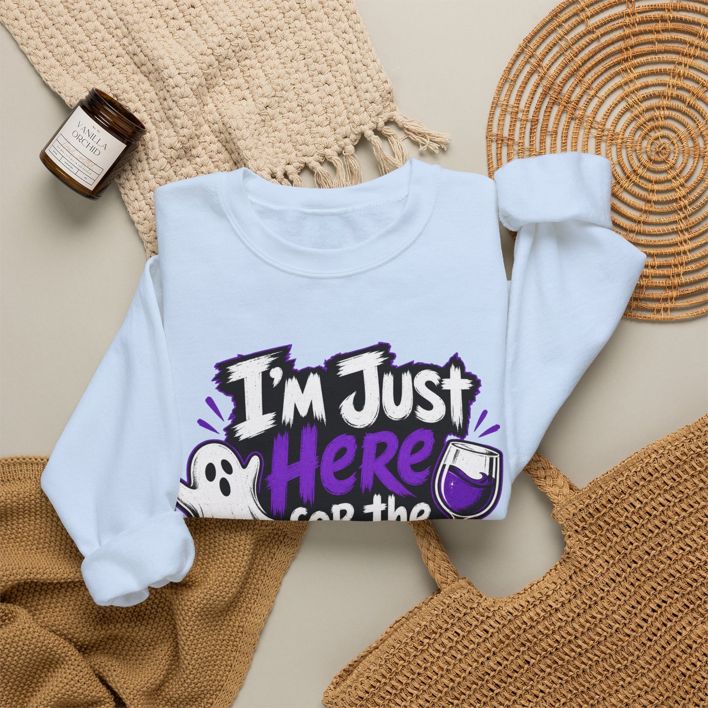 I'm Just Here for the Boos Halloween Sweatshirt — Ghost & Wine Graphic Crewneck