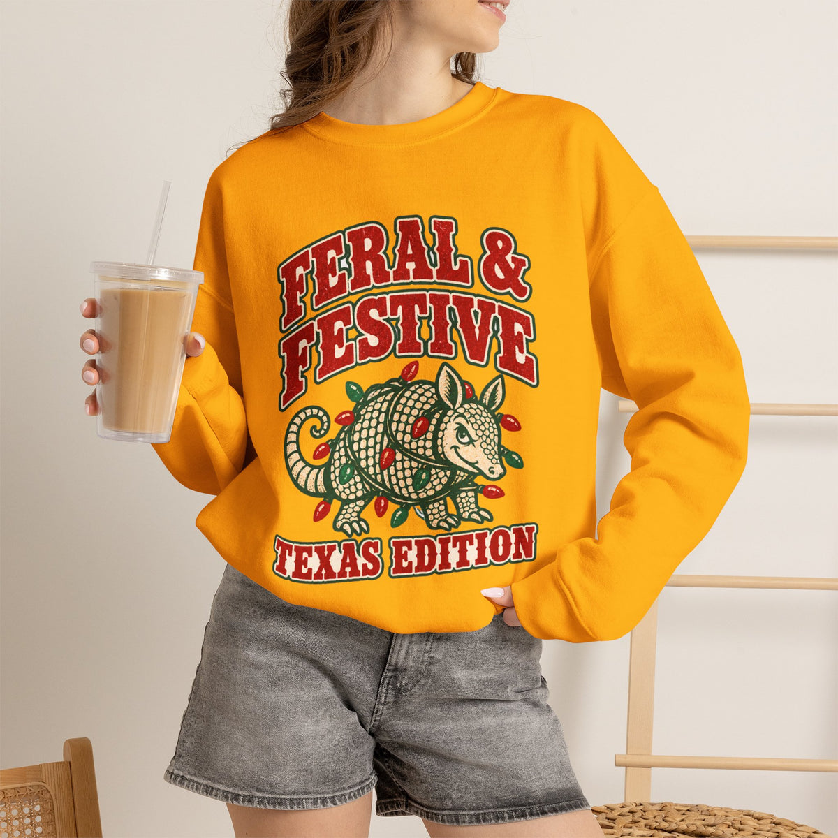 Feral & Festive Texas Edition Christmas Sweatshirt, Funny Armadillo Holiday Crewneck