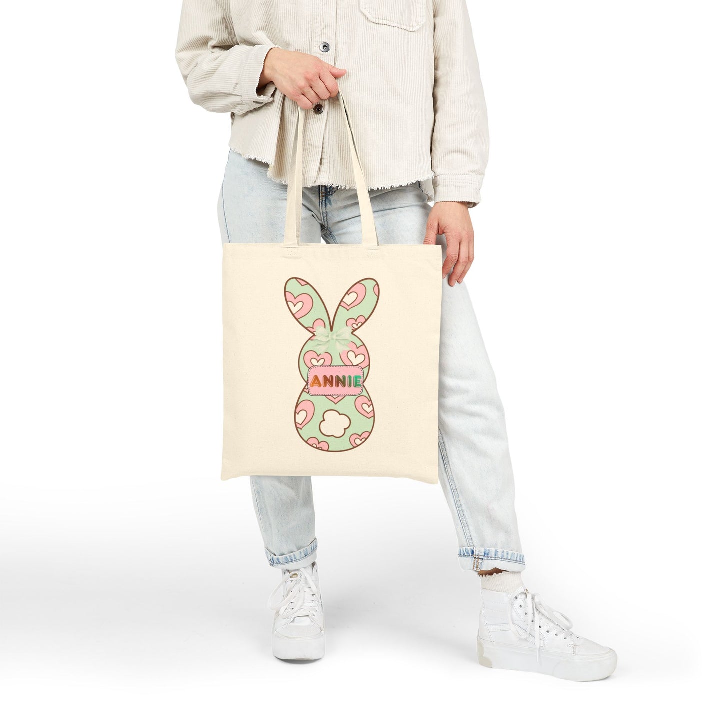 Personalized Easter Bunny Tote Bag - Custom Name Cotton Canvas