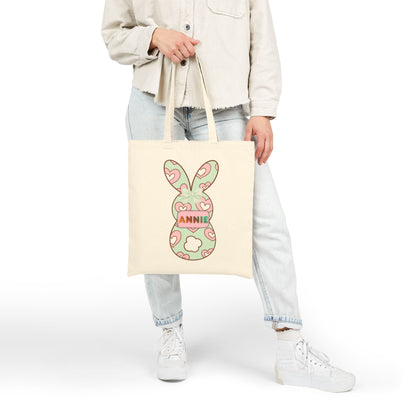 Personalized Easter Bunny Tote Bag - Custom Name Cotton Canvas