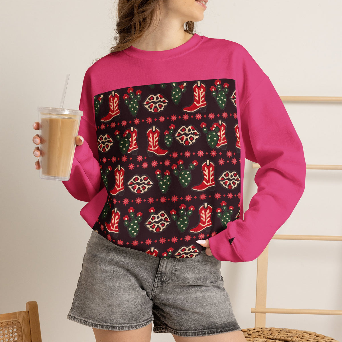 Feaux Ugly Sweater Western Christmas Sweatshirt