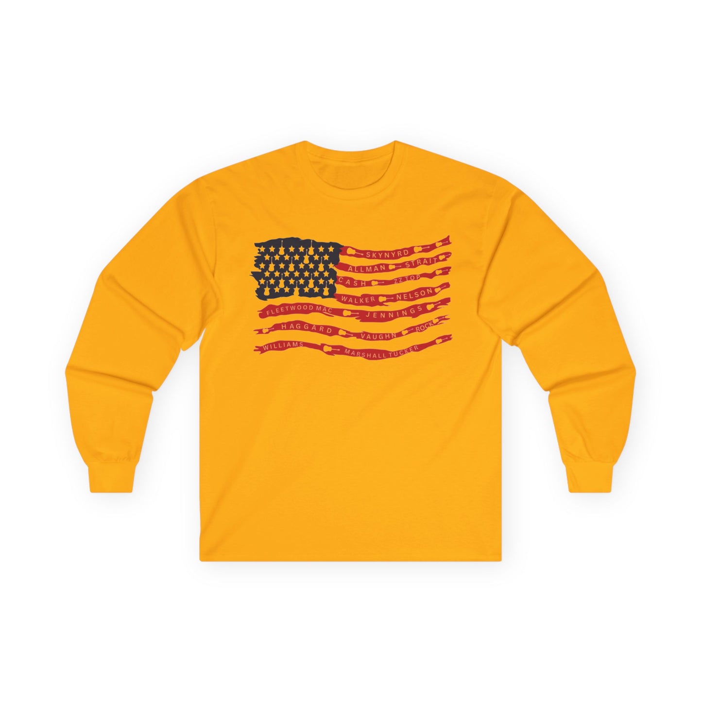 Best Rock & Country Bands American Flag Long Sleeve T-SHIRT Guitars & Stars